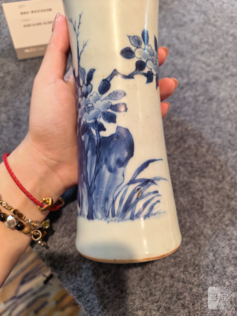 清顺治 青花花鸟纹花觚 - 图3